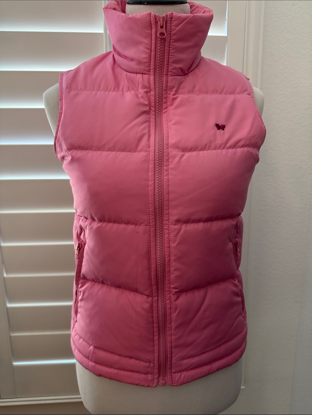 Vintage Aeropostale Bright Pink Quilted Vest with Silver Glitter Logo